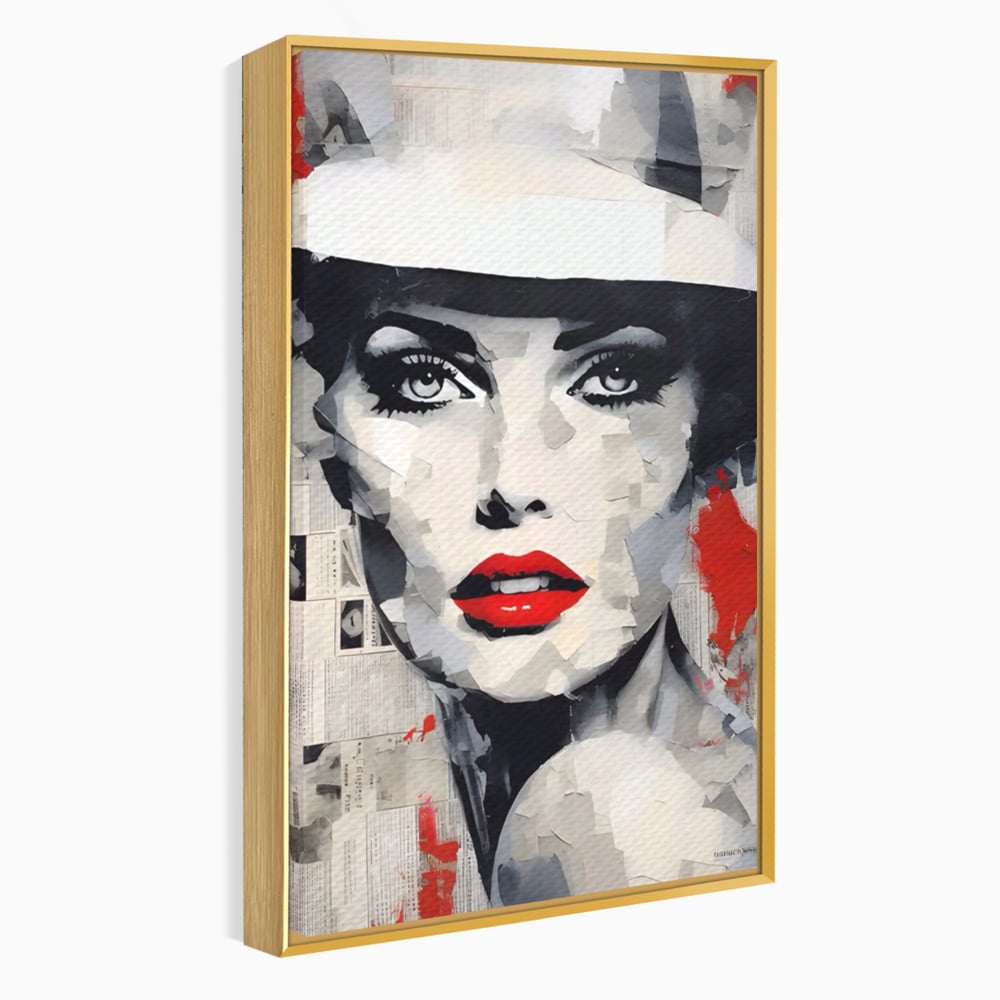 Tablou Canvas Premium LuxCanva® A1532, Madame , Room, Buze Rosii, Palarie, Frumusete, Living, Culori Vibrante