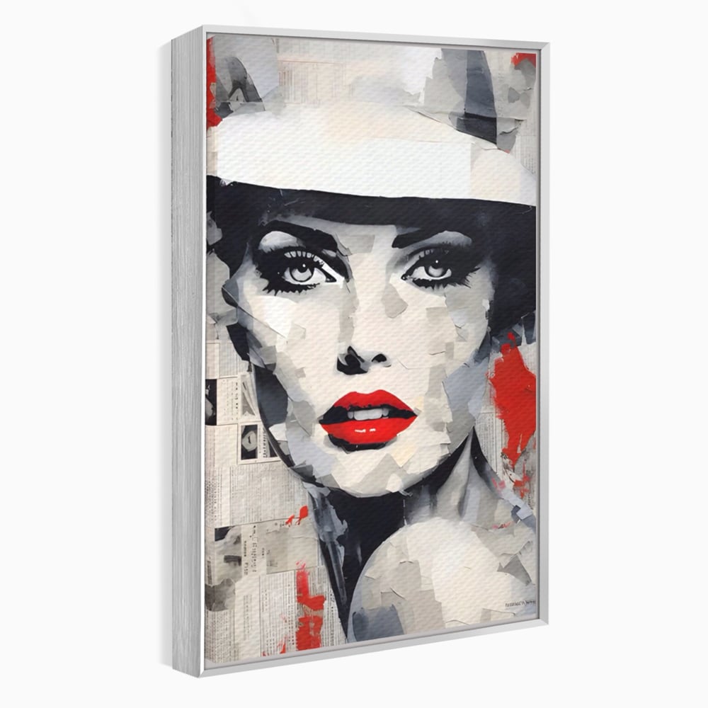 Tablou Canvas Premium LuxCanva® A1532, Madame , Room, Buze Rosii, Palarie, Frumusete, Living, Culori Vibrante