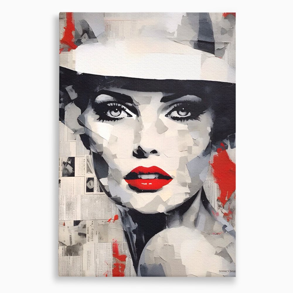Tablou Canvas Premium LuxCanva® A1532, Madame , Room, Buze Rosii, Palarie, Frumusete, Living, Culori Vibrante