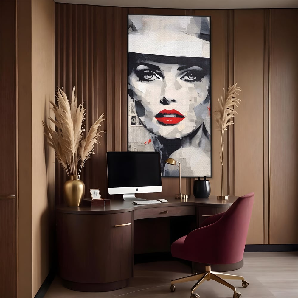 Tablou Canvas Premium LuxCanva® A1532, Madame , Room, Buze Rosii, Palarie, Frumusete, Living, Culori Vibrante