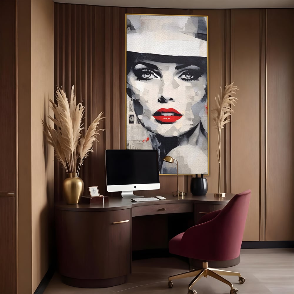 Tablou Canvas Premium LuxCanva® A1532, Madame , Room, Buze Rosii, Palarie, Frumusete, Living, Culori Vibrante