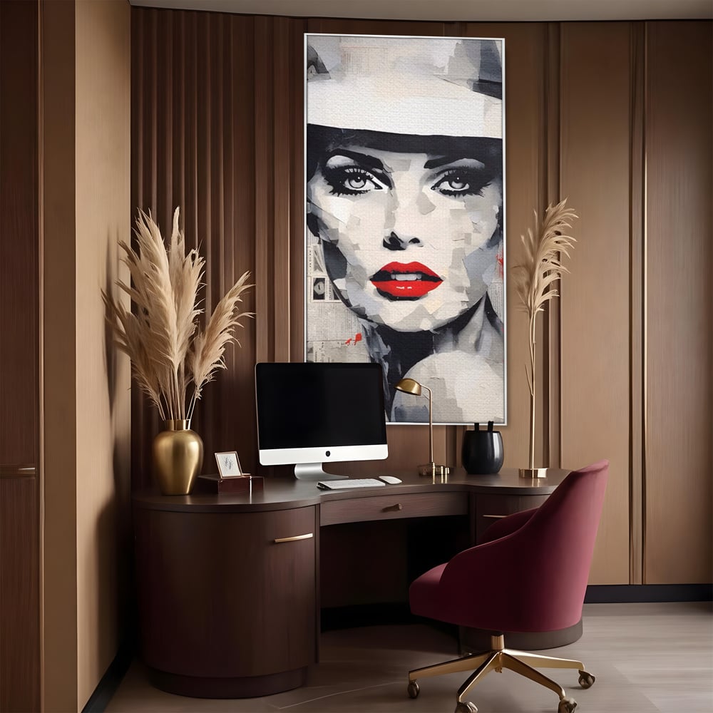 Tablou Canvas Premium LuxCanva® A1532, Madame , Room, Buze Rosii, Palarie, Frumusete, Living, Culori Vibrante