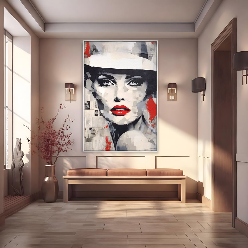 Tablou Canvas Premium LuxCanva® A1532, Madame , Room, Buze Rosii, Palarie, Frumusete, Living, Culori Vibrante