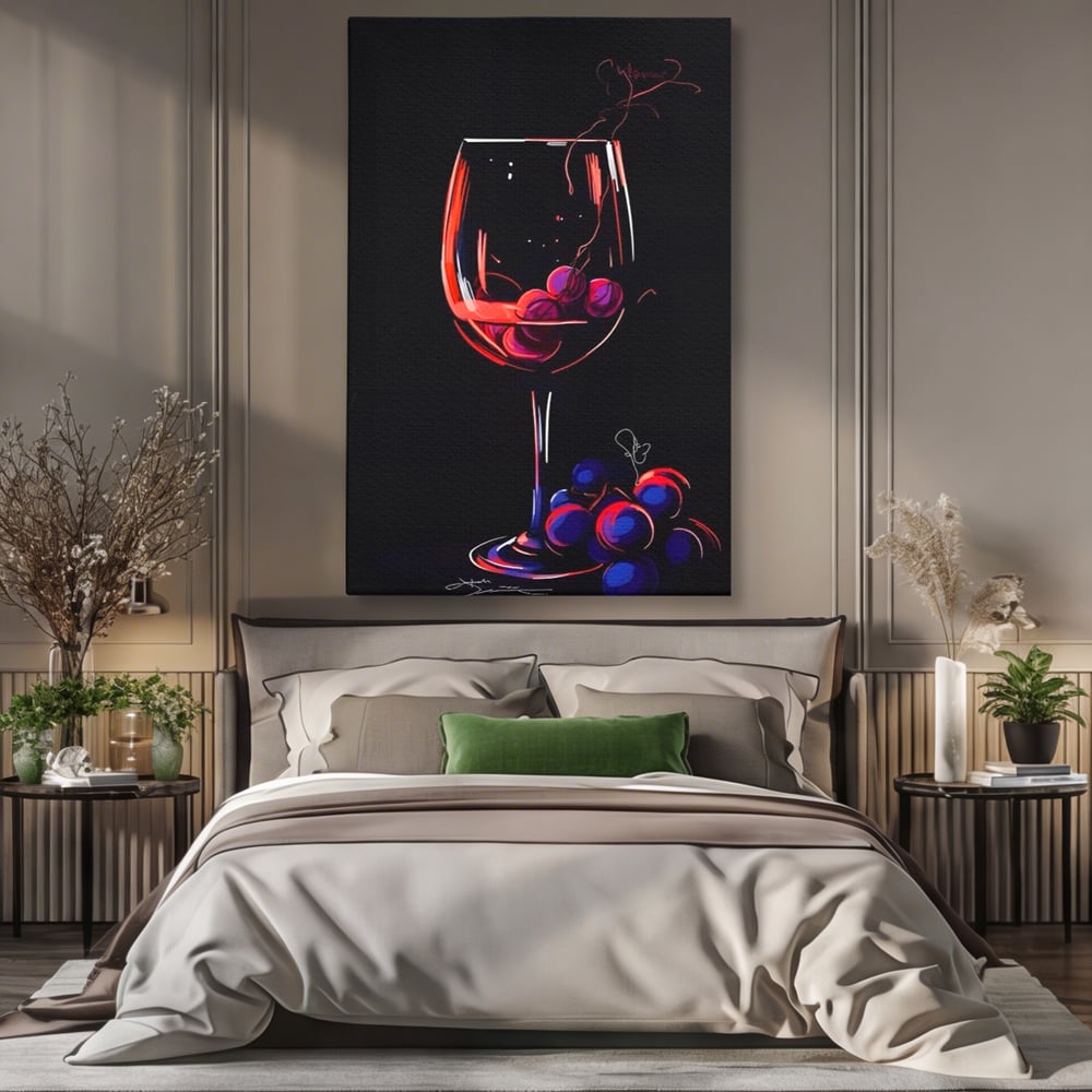 Tablou Canvas Premium LuxCanva® A1534, Pahar Cu Vin , Room, Struguri, Pahar, Fructe, Restaurant, Culori Vibrante