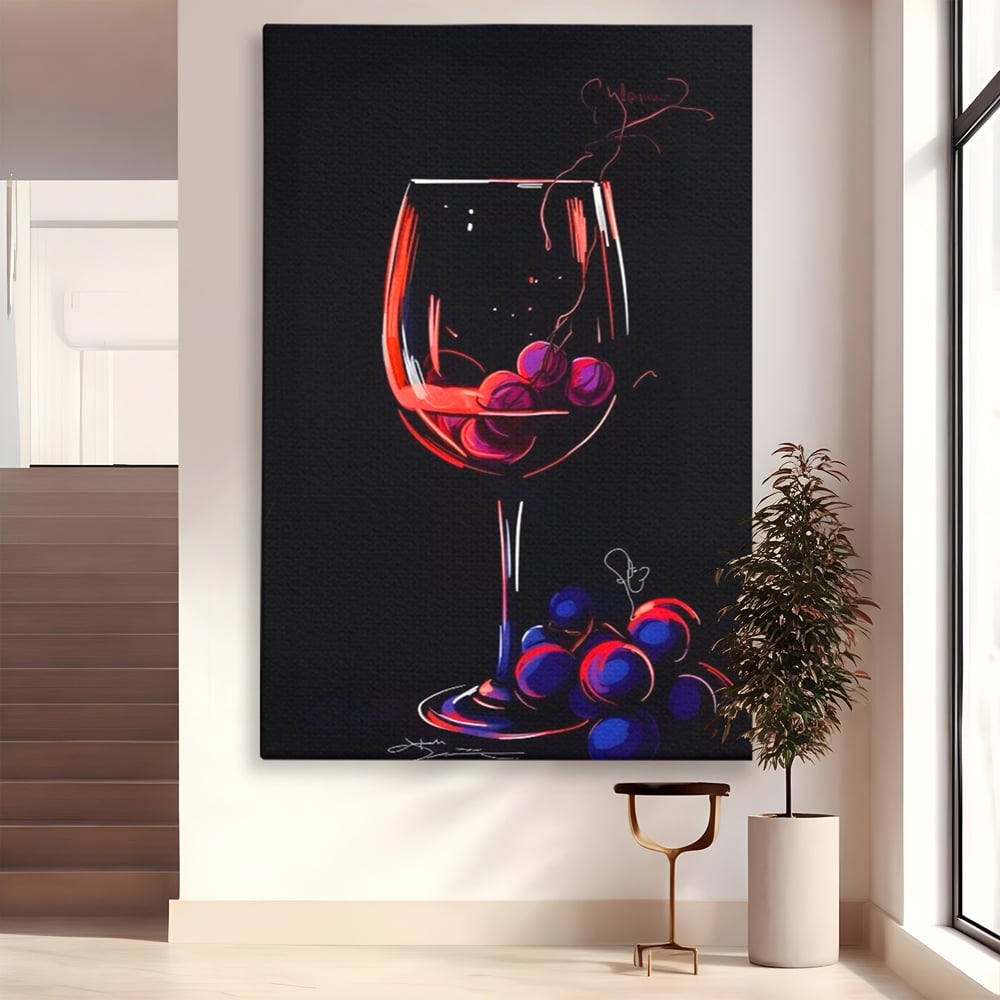 Tablou Canvas Premium LuxCanva® A1534, Pahar Cu Vin , Room, Struguri, Pahar, Fructe, Restaurant, Culori Vibrante