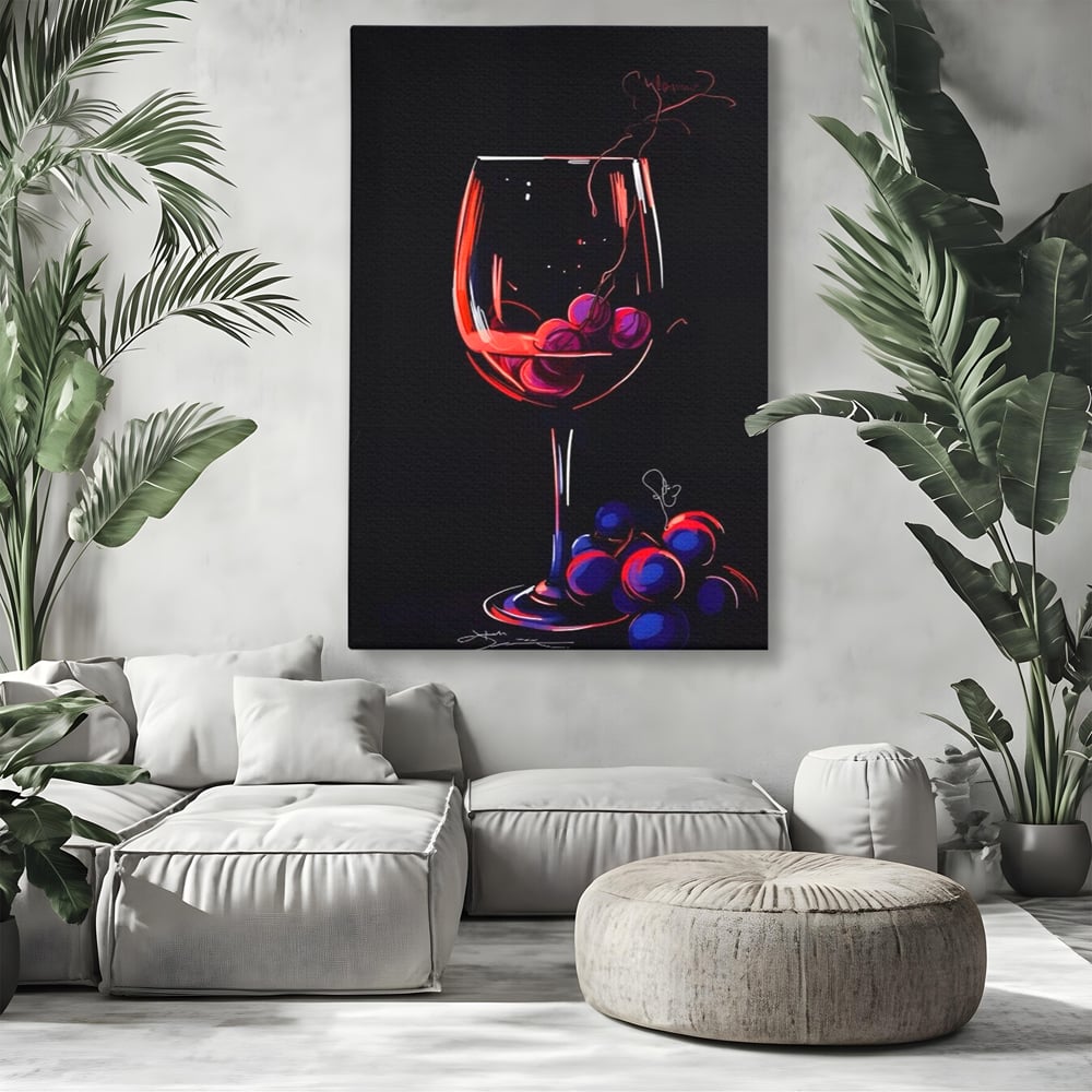 Tablou Canvas Premium LuxCanva® A1534, Pahar Cu Vin , Room, Struguri, Pahar, Fructe, Restaurant, Culori Vibrante