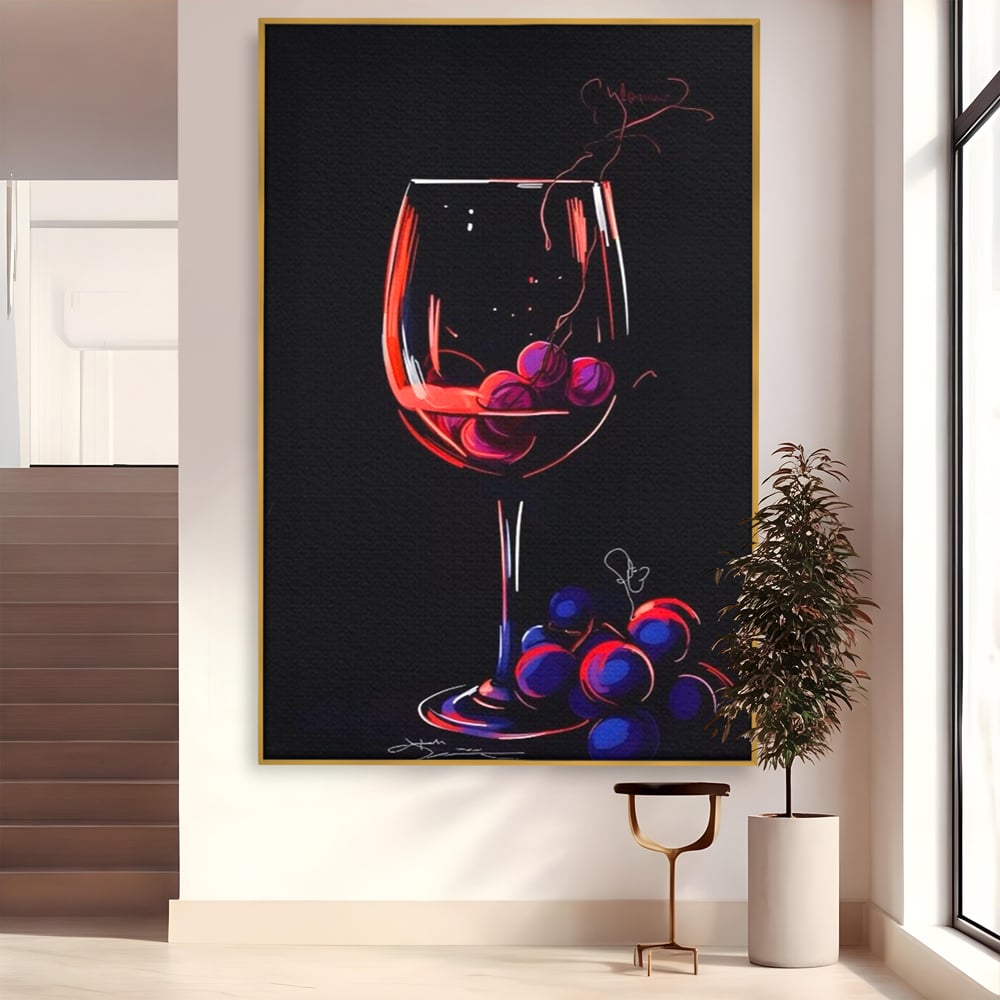 Tablou Canvas Premium LuxCanva® A1534, Pahar Cu Vin , Room, Struguri, Pahar, Fructe, Restaurant, Culori Vibrante