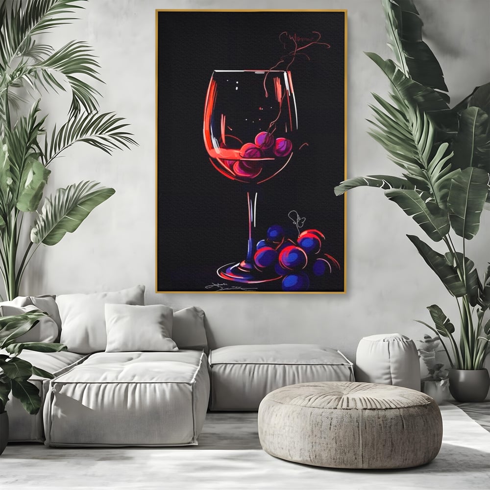 Tablou Canvas Premium LuxCanva® A1534, Pahar Cu Vin , Room, Struguri, Pahar, Fructe, Restaurant, Culori Vibrante