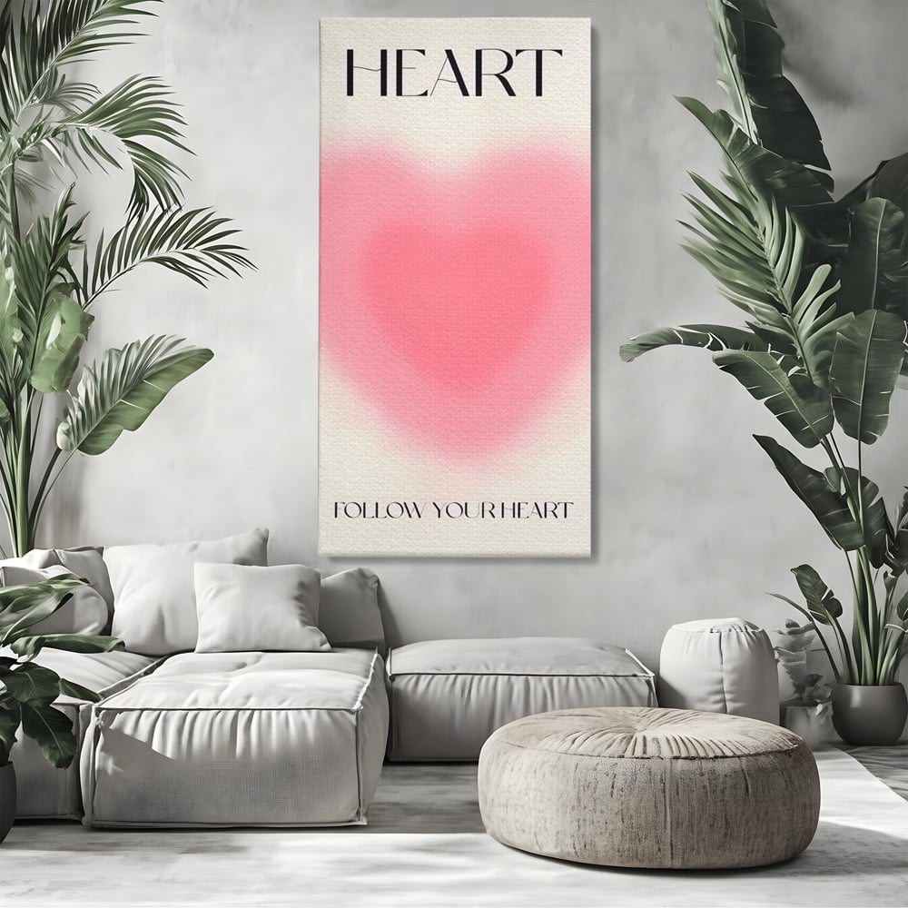 Tablou Canvas Premium LuxCanva® A1535, Follow Your Heart , Room, Inima, Roz, Iubire, Decorativ, Culori Vibrante