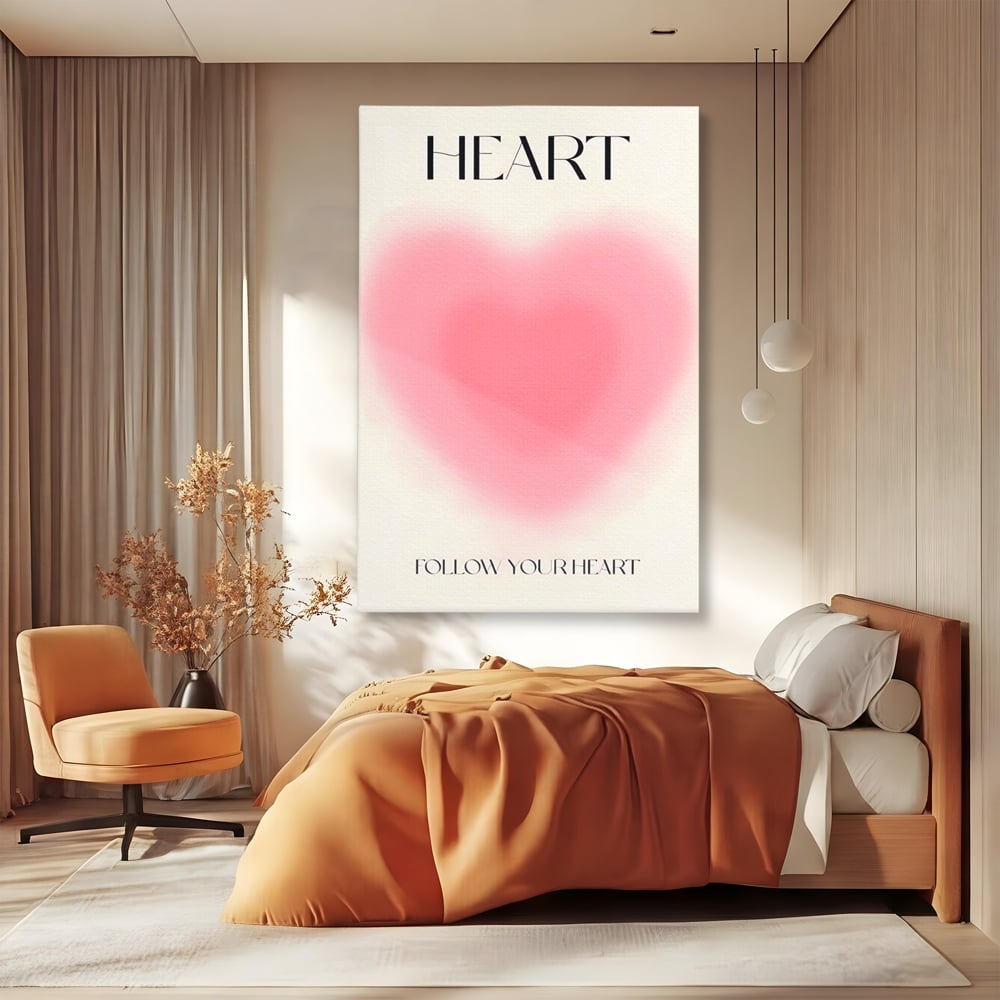 Tablou Canvas Premium LuxCanva® A1535, Follow Your Heart , Room, Inima, Roz, Iubire, Decorativ, Culori Vibrante
