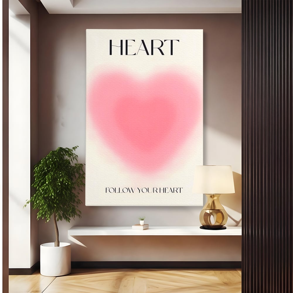 Tablou Canvas Premium LuxCanva® A1535, Follow Your Heart , Room, Inima, Roz, Iubire, Decorativ, Culori Vibrante