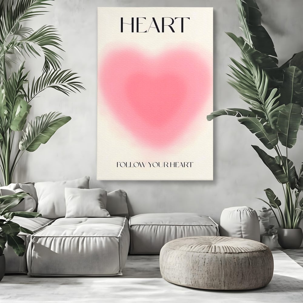 Tablou Canvas Premium LuxCanva® A1535, Follow Your Heart , Room, Inima, Roz, Iubire, Decorativ, Culori Vibrante