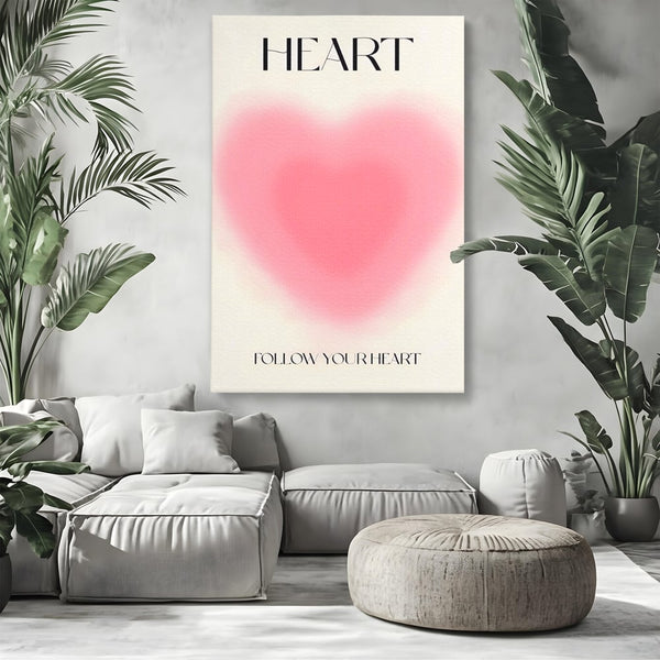 Tablou Canvas Premium LuxCanva® A1535, Follow Your Heart , Room, Inima, Roz, Iubire, Decorativ, Culori Vibrante