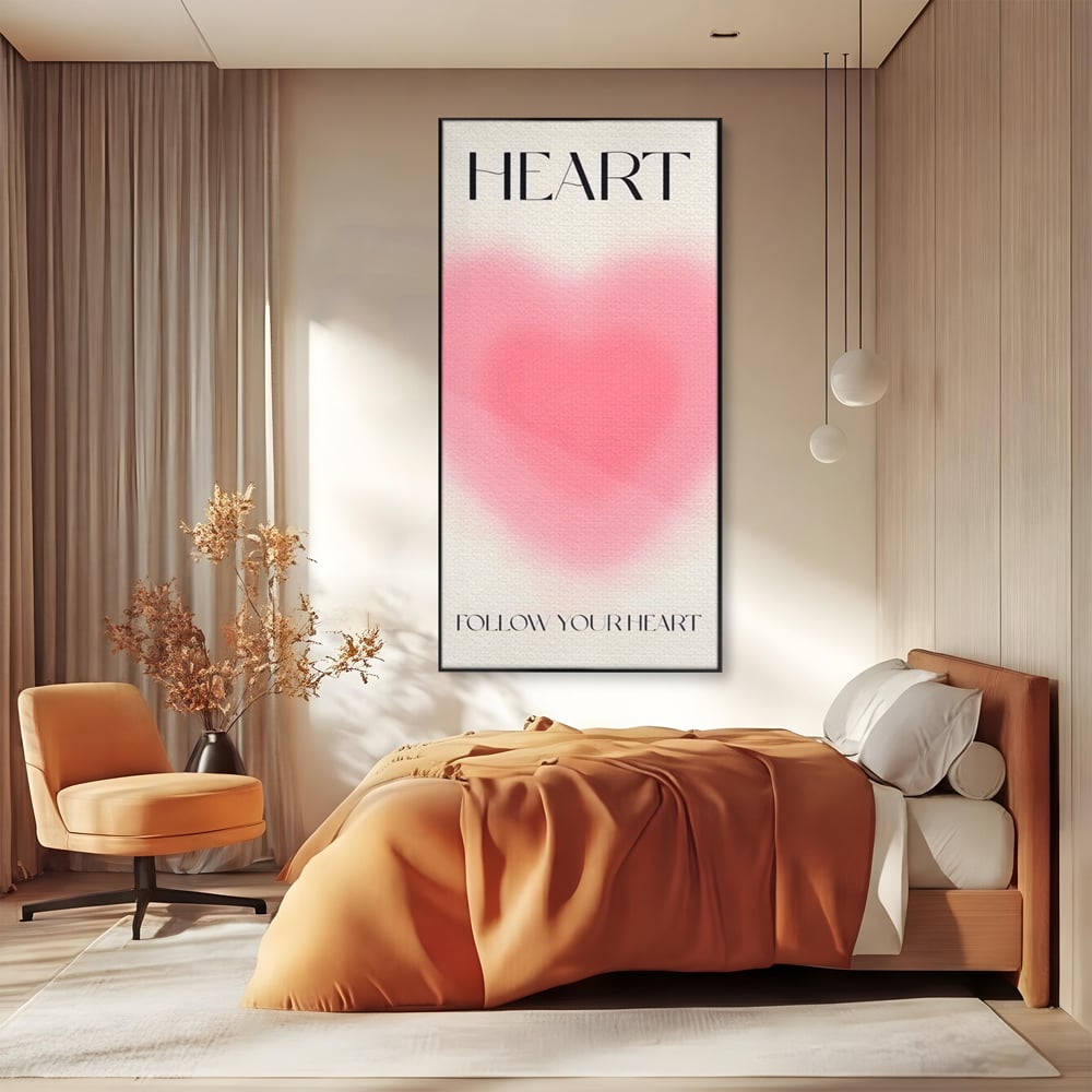 Tablou Canvas Premium LuxCanva® A1535, Follow Your Heart , Room, Inima, Roz, Iubire, Decorativ, Culori Vibrante