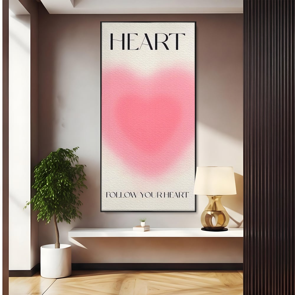 Tablou Canvas Premium LuxCanva® A1535, Follow Your Heart , Room, Inima, Roz, Iubire, Decorativ, Culori Vibrante
