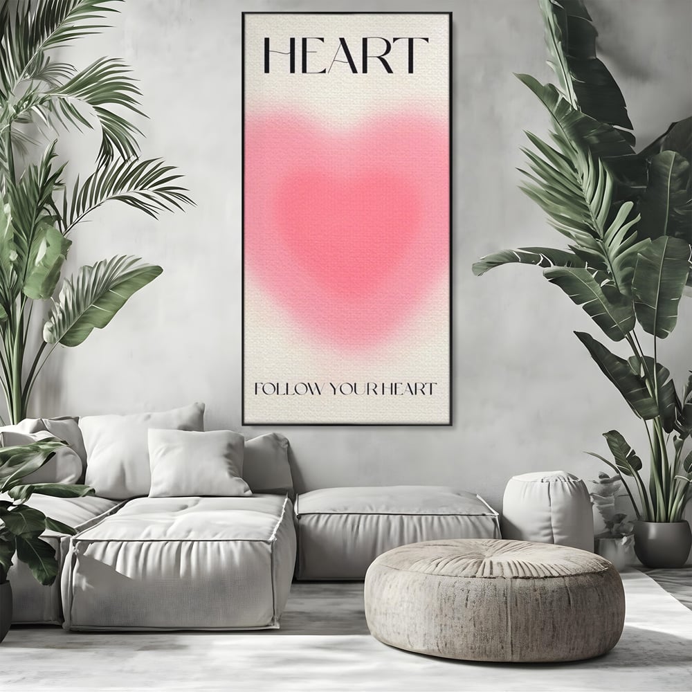 Tablou Canvas Premium LuxCanva® A1535, Follow Your Heart , Room, Inima, Roz, Iubire, Decorativ, Culori Vibrante