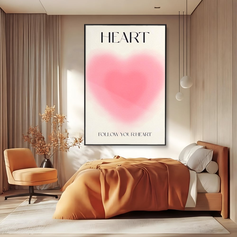 Tablou Canvas Premium LuxCanva® A1535, Follow Your Heart , Room, Inima, Roz, Iubire, Decorativ, Culori Vibrante