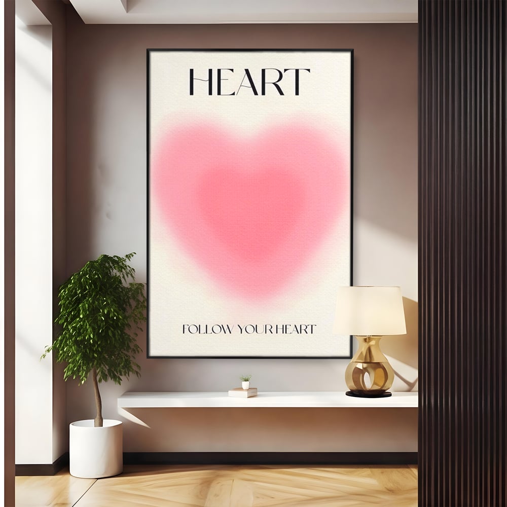 Tablou Canvas Premium LuxCanva® A1535, Follow Your Heart , Room, Inima, Roz, Iubire, Decorativ, Culori Vibrante