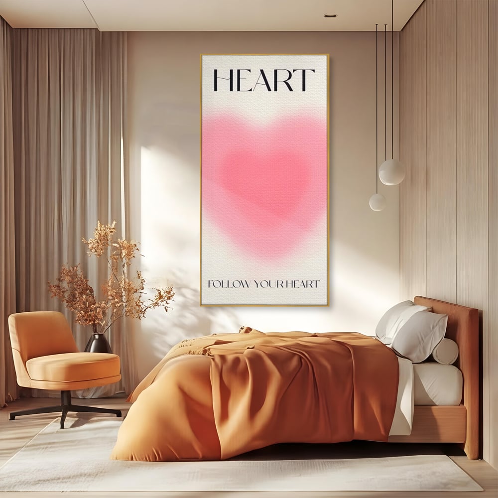 Tablou Canvas Premium LuxCanva® A1535, Follow Your Heart , Room, Inima, Roz, Iubire, Decorativ, Culori Vibrante