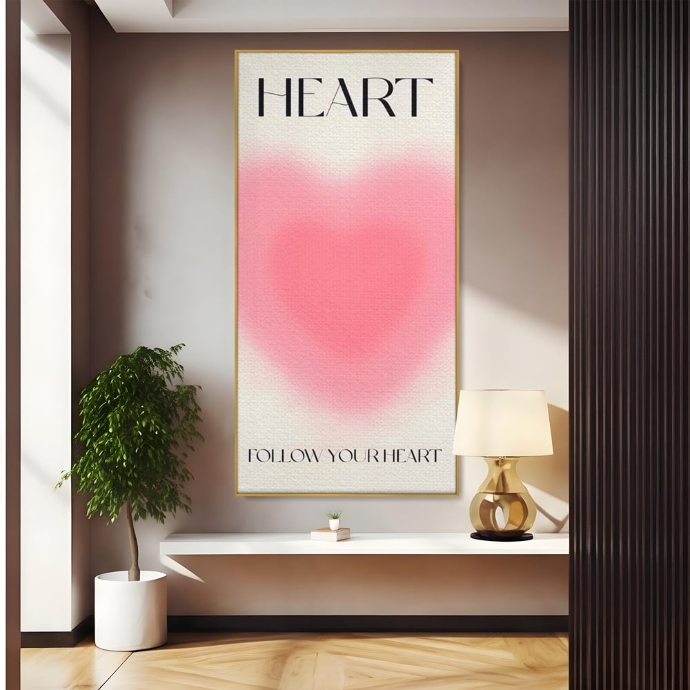 Tablou Canvas Premium LuxCanva® A1535, Follow Your Heart , Room, Inima, Roz, Iubire, Decorativ, Culori Vibrante