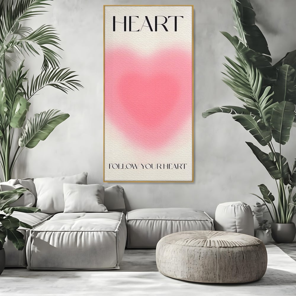 Tablou Canvas Premium LuxCanva® A1535, Follow Your Heart , Room, Inima, Roz, Iubire, Decorativ, Culori Vibrante