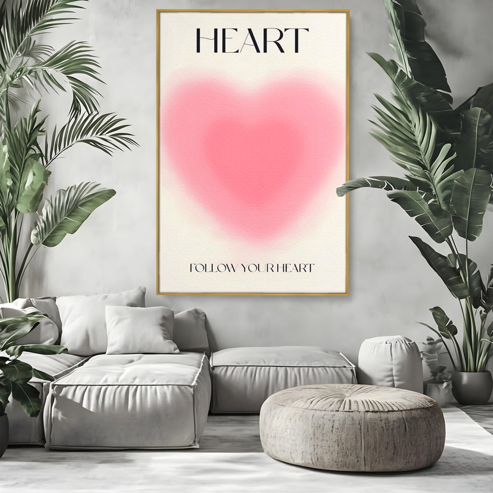 Tablou Canvas Premium LuxCanva® A1535, Follow Your Heart , Room, Inima, Roz, Iubire, Decorativ, Culori Vibrante