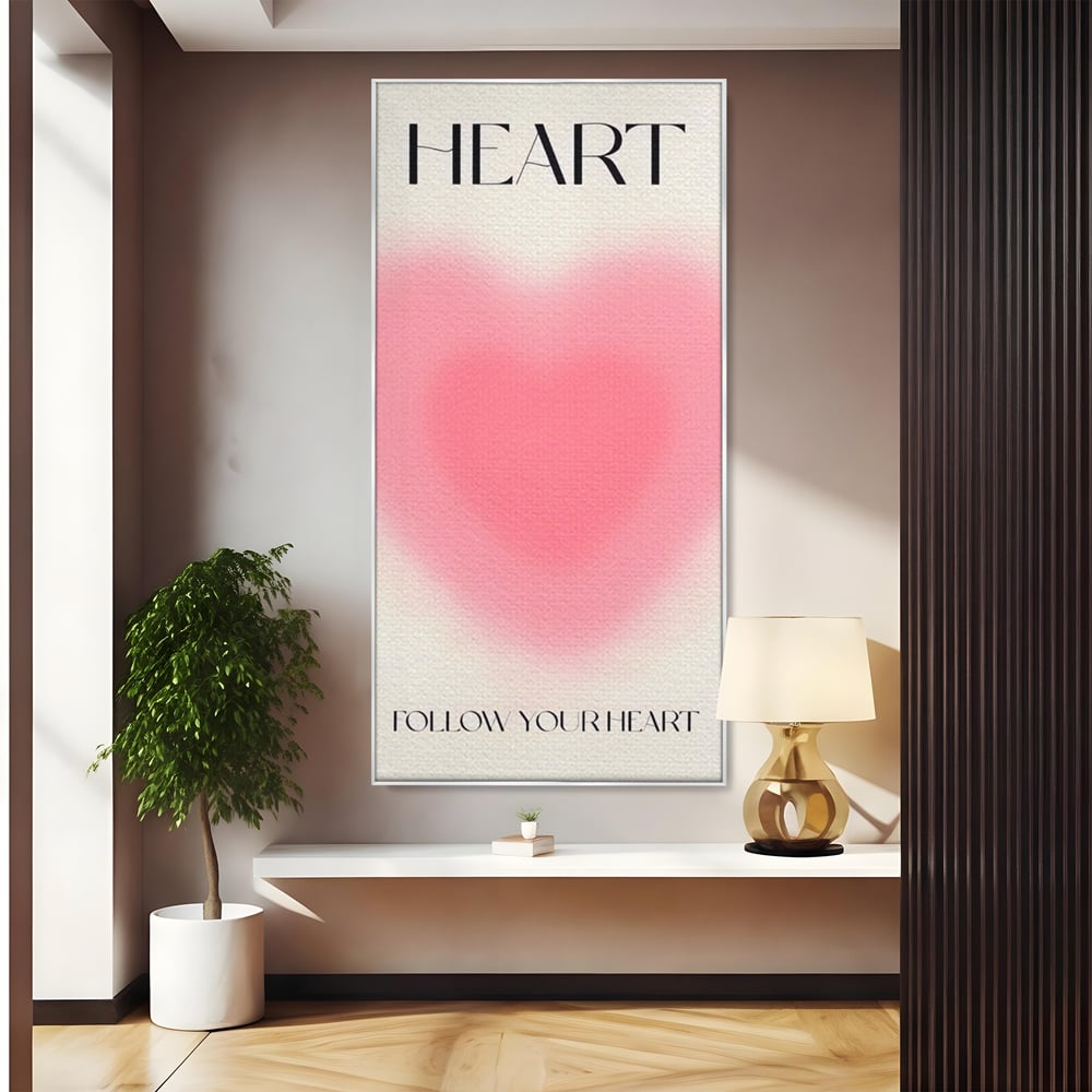 Tablou Canvas Premium LuxCanva® A1535, Follow Your Heart , Room, Inima, Roz, Iubire, Decorativ, Culori Vibrante