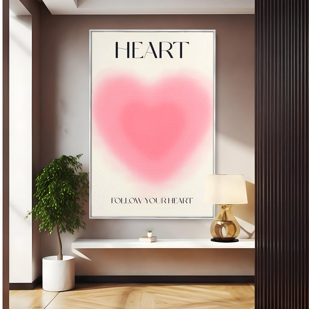 Tablou Canvas Premium LuxCanva® A1535, Follow Your Heart , Room, Inima, Roz, Iubire, Decorativ, Culori Vibrante