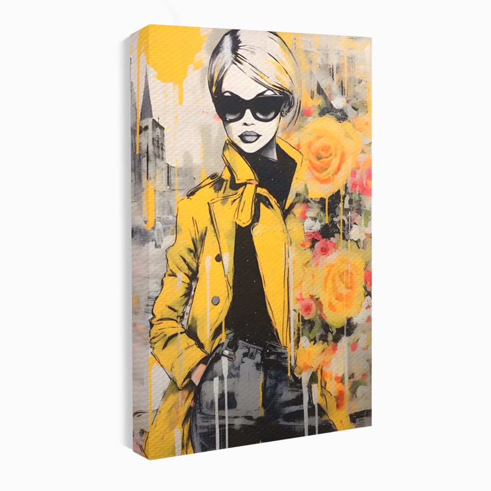 Tablou Canvas Premium LuxCanva® A1536, Yellow Style , Dressing, Femeie, Moda, Ochelari De Soare, Decorativ, Culori Vibrante