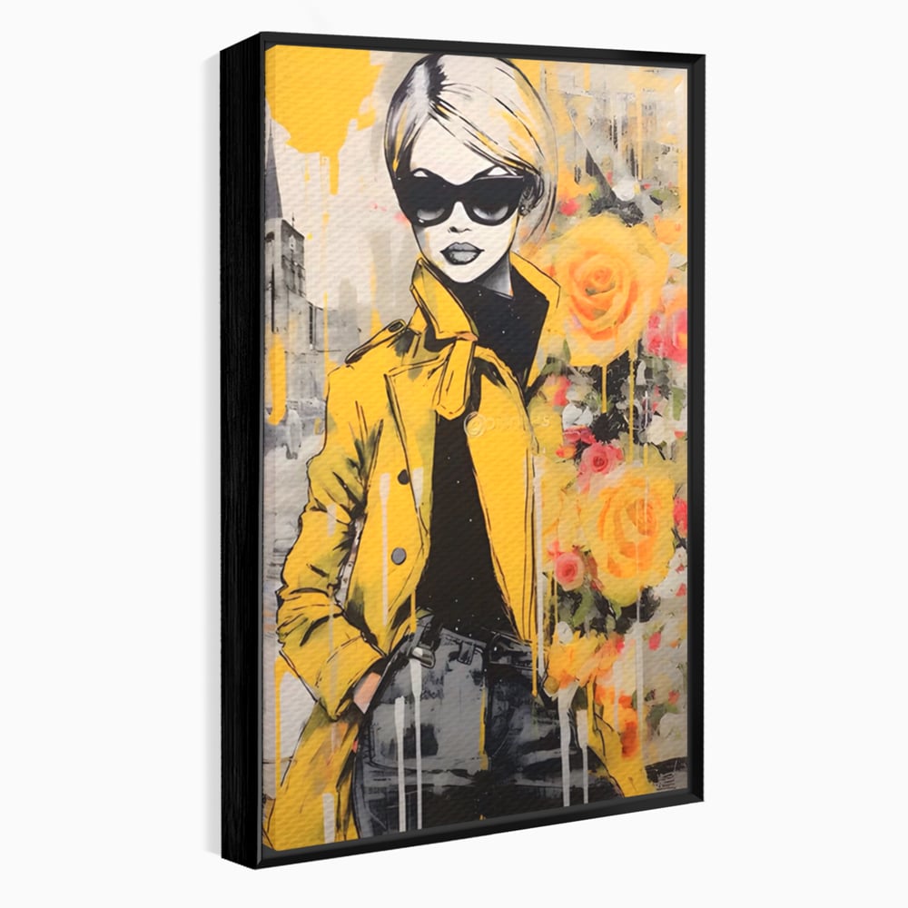 Tablou Canvas Premium LuxCanva® A1536, Yellow Style , Dressing, Femeie, Moda, Ochelari De Soare, Decorativ, Culori Vibrante
