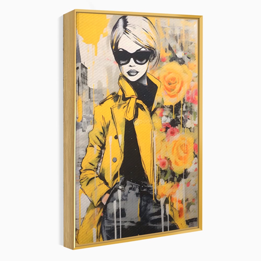 Tablou Canvas Premium LuxCanva® A1536, Yellow Style , Dressing, Femeie, Moda, Ochelari De Soare, Decorativ, Culori Vibrante