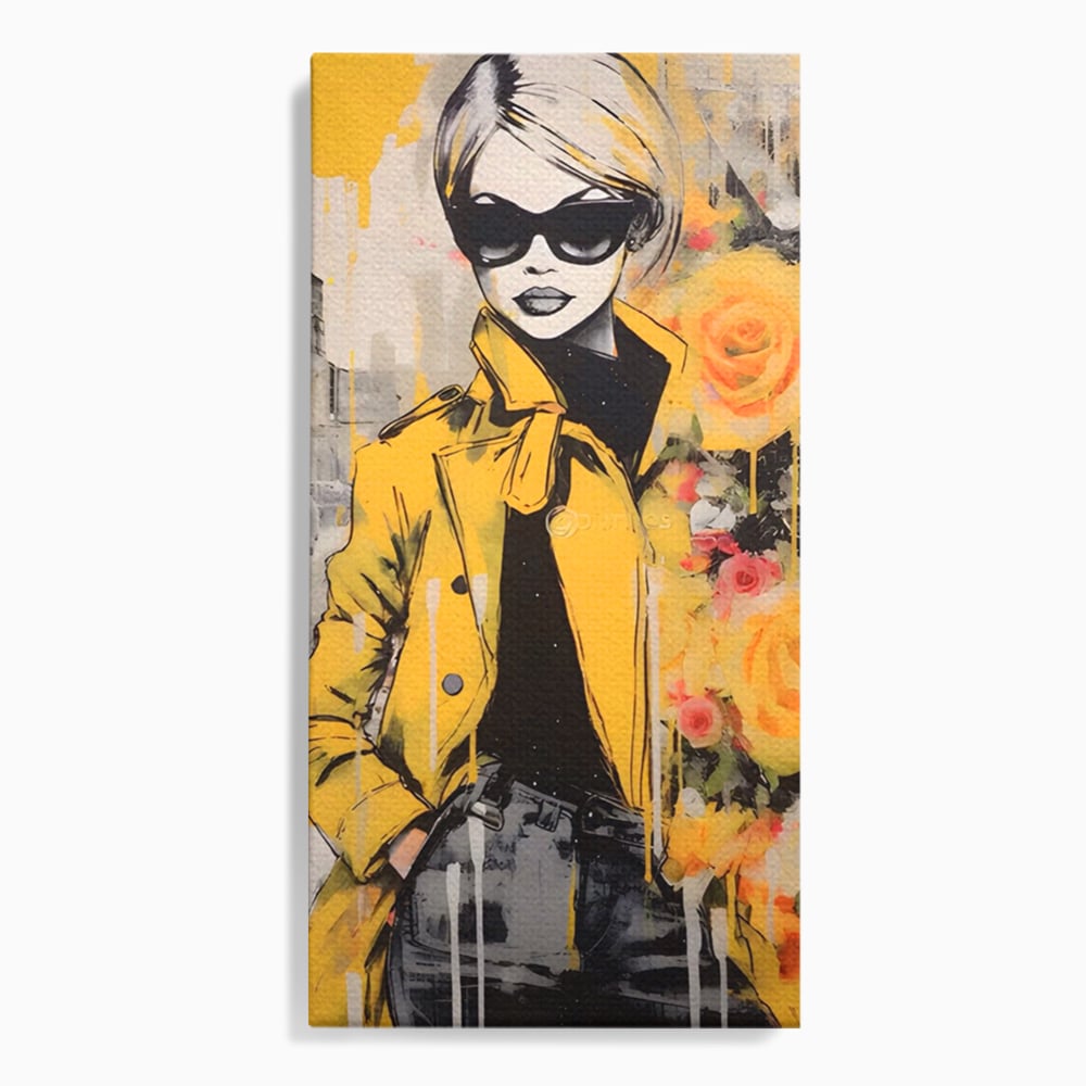 Tablou Canvas Premium LuxCanva® A1536, Yellow Style , Dressing, Femeie, Moda, Ochelari De Soare, Decorativ, Culori Vibrante