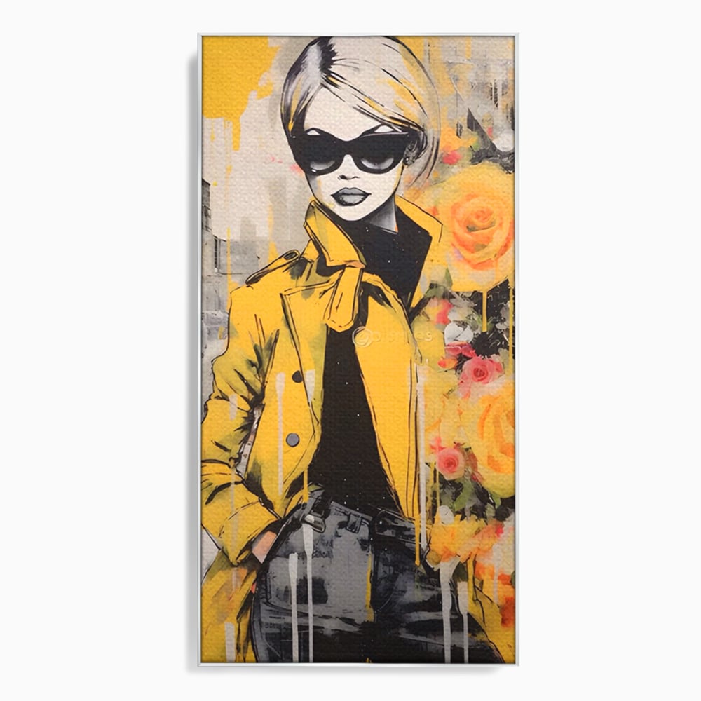 Tablou Canvas Premium LuxCanva® A1536, Yellow Style , Dressing, Femeie, Moda, Ochelari De Soare, Decorativ, Culori Vibrante