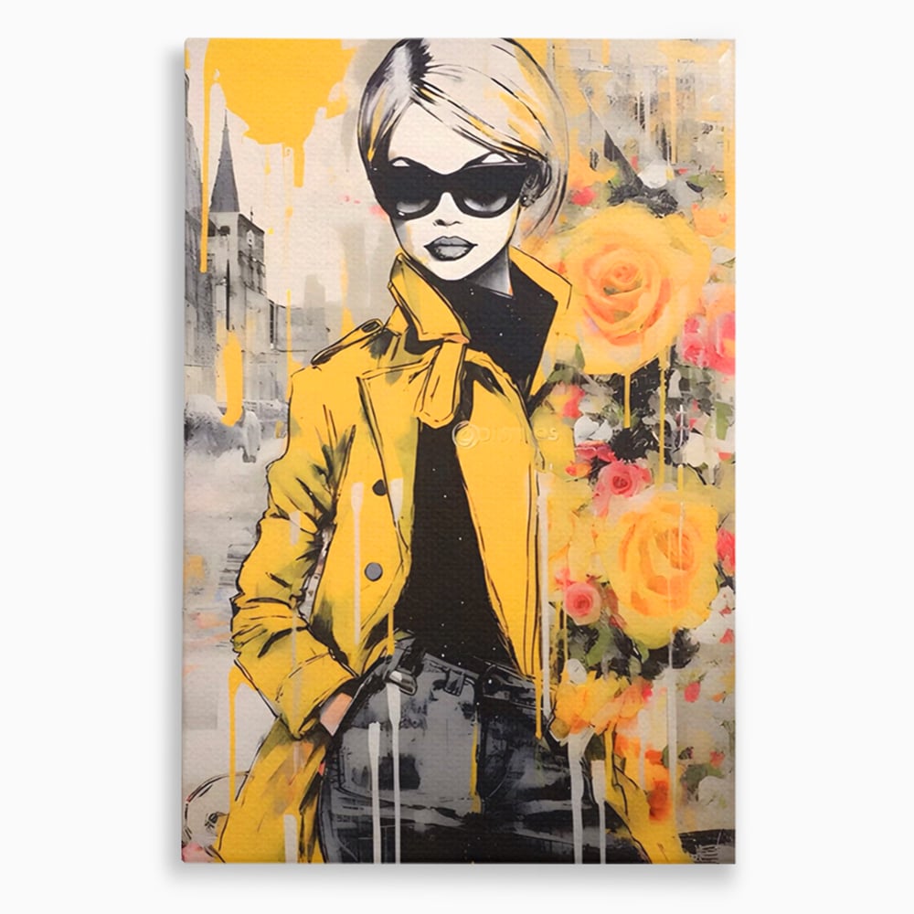 Tablou Canvas Premium LuxCanva® A1536, Yellow Style , Dressing, Femeie, Moda, Ochelari De Soare, Decorativ, Culori Vibrante