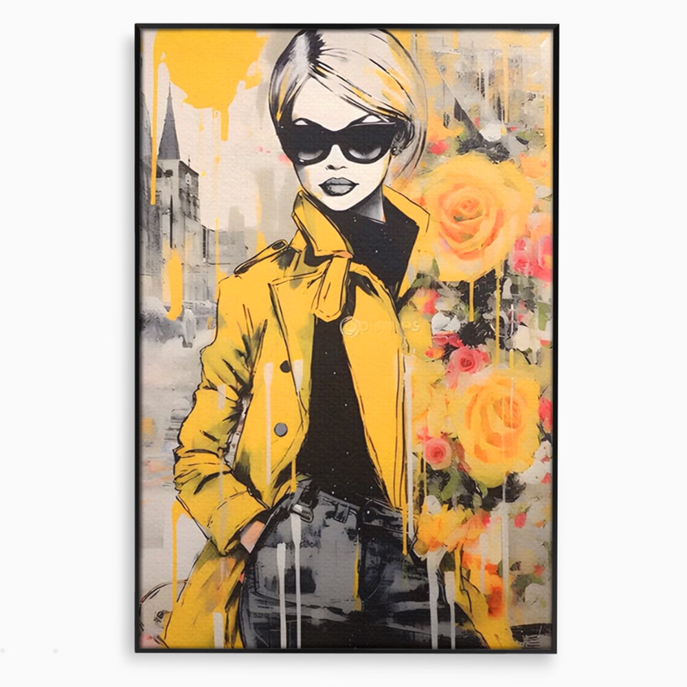 Tablou Canvas Premium LuxCanva® A1536, Yellow Style , Dressing, Femeie, Moda, Ochelari De Soare, Decorativ, Culori Vibrante