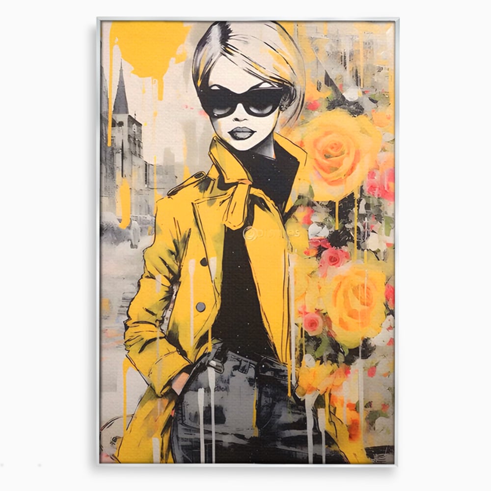 Tablou Canvas Premium LuxCanva® A1536, Yellow Style , Dressing, Femeie, Moda, Ochelari De Soare, Decorativ, Culori Vibrante