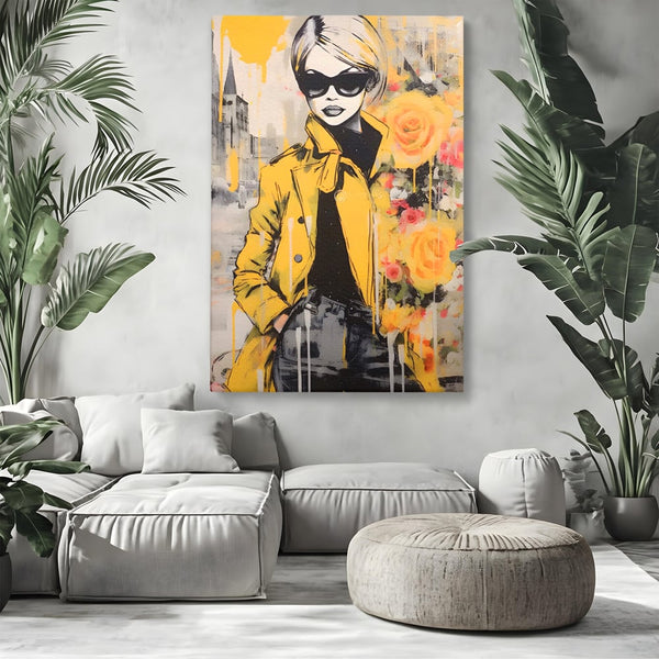 Tablou Canvas Premium LuxCanva® A1536, Yellow Style , Dressing, Femeie, Moda, Ochelari De Soare, Decorativ, Culori Vibrante