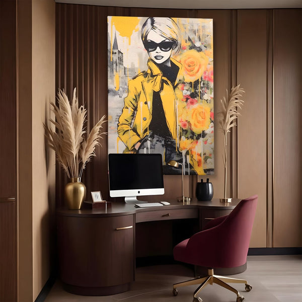 Tablou Canvas Premium LuxCanva® A1536, Yellow Style , Dressing, Femeie, Moda, Ochelari De Soare, Decorativ, Culori Vibrante