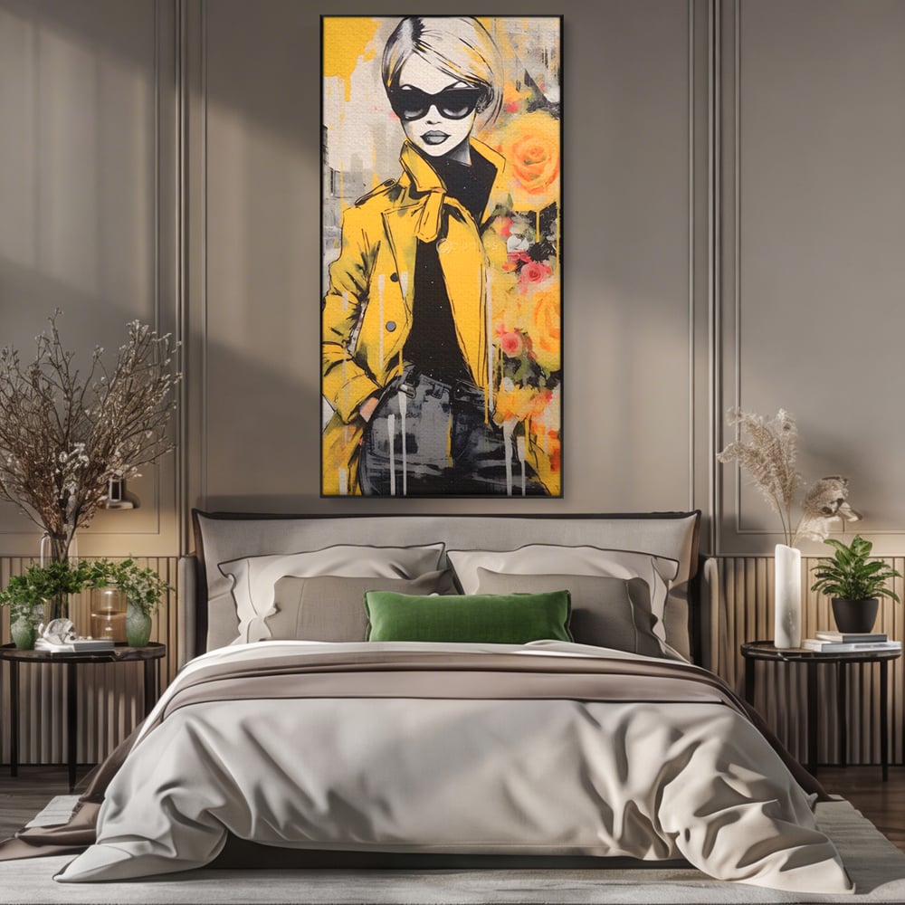Tablou Canvas Premium LuxCanva® A1536, Yellow Style , Dressing, Femeie, Moda, Ochelari De Soare, Decorativ, Culori Vibrante