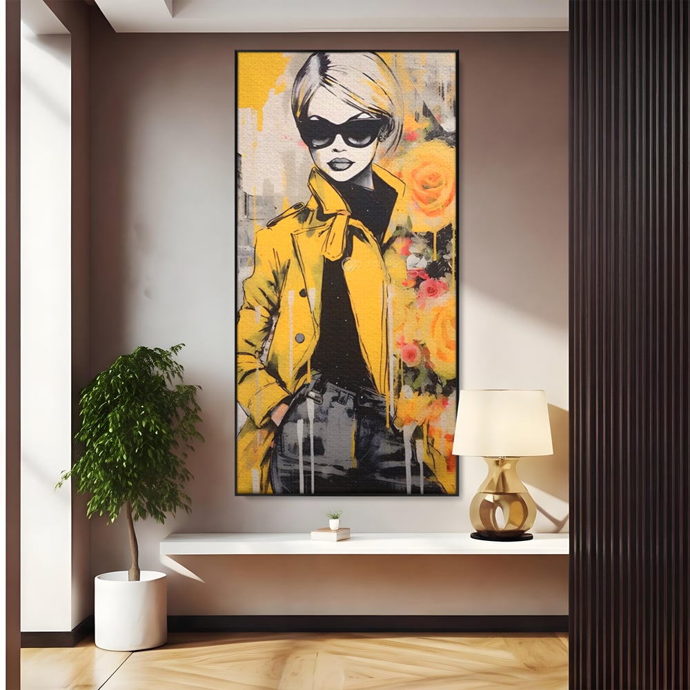 Tablou Canvas Premium LuxCanva® A1536, Yellow Style , Dressing, Femeie, Moda, Ochelari De Soare, Decorativ, Culori Vibrante