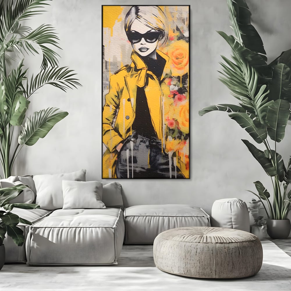 Tablou Canvas Premium LuxCanva® A1536, Yellow Style , Dressing, Femeie, Moda, Ochelari De Soare, Decorativ, Culori Vibrante