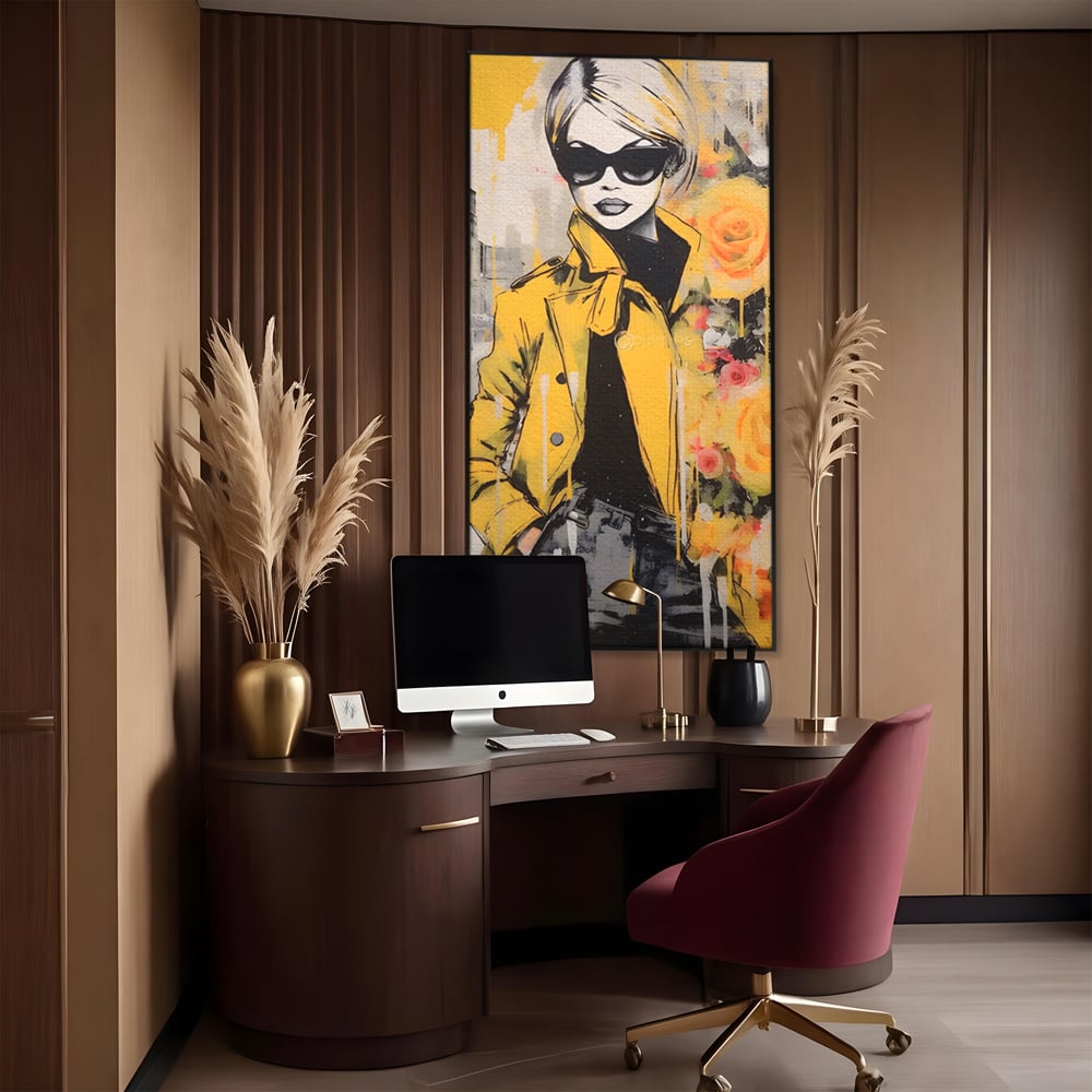 Tablou Canvas Premium LuxCanva® A1536, Yellow Style , Dressing, Femeie, Moda, Ochelari De Soare, Decorativ, Culori Vibrante
