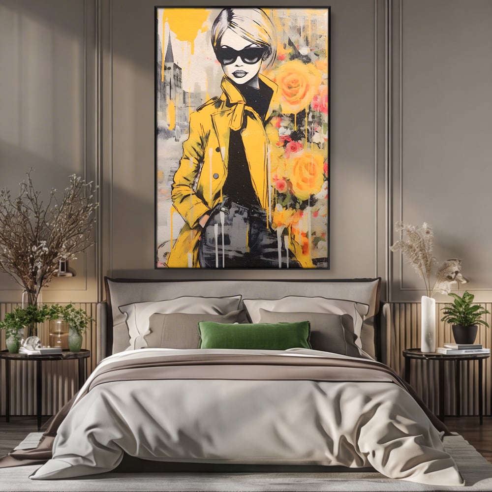 Tablou Canvas Premium LuxCanva® A1536, Yellow Style , Dressing, Femeie, Moda, Ochelari De Soare, Decorativ, Culori Vibrante