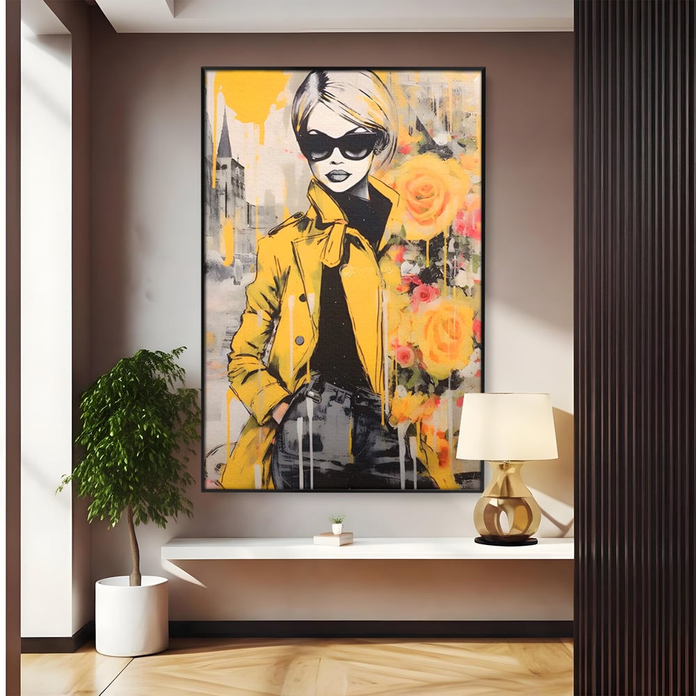 Tablou Canvas Premium LuxCanva® A1536, Yellow Style , Dressing, Femeie, Moda, Ochelari De Soare, Decorativ, Culori Vibrante