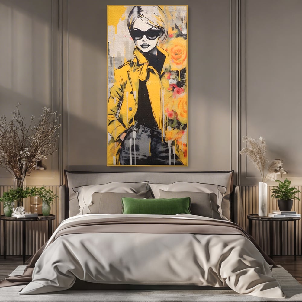 Tablou Canvas Premium LuxCanva® A1536, Yellow Style , Dressing, Femeie, Moda, Ochelari De Soare, Decorativ, Culori Vibrante