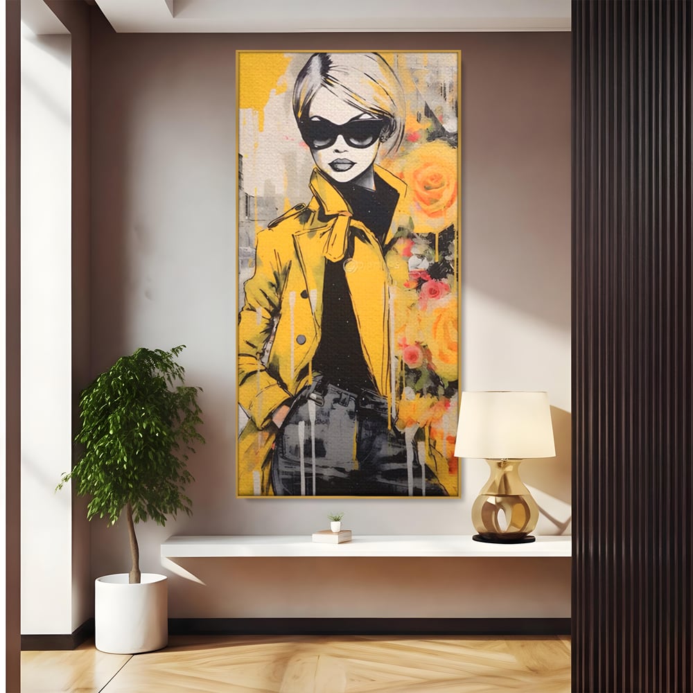 Tablou Canvas Premium LuxCanva® A1536, Yellow Style , Dressing, Femeie, Moda, Ochelari De Soare, Decorativ, Culori Vibrante