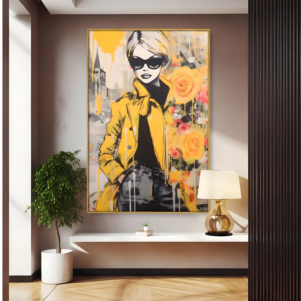 Tablou Canvas Premium LuxCanva® A1536, Yellow Style , Dressing, Femeie, Moda, Ochelari De Soare, Decorativ, Culori Vibrante