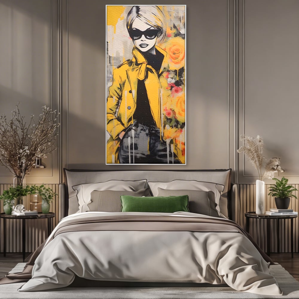 Tablou Canvas Premium LuxCanva® A1536, Yellow Style , Dressing, Femeie, Moda, Ochelari De Soare, Decorativ, Culori Vibrante
