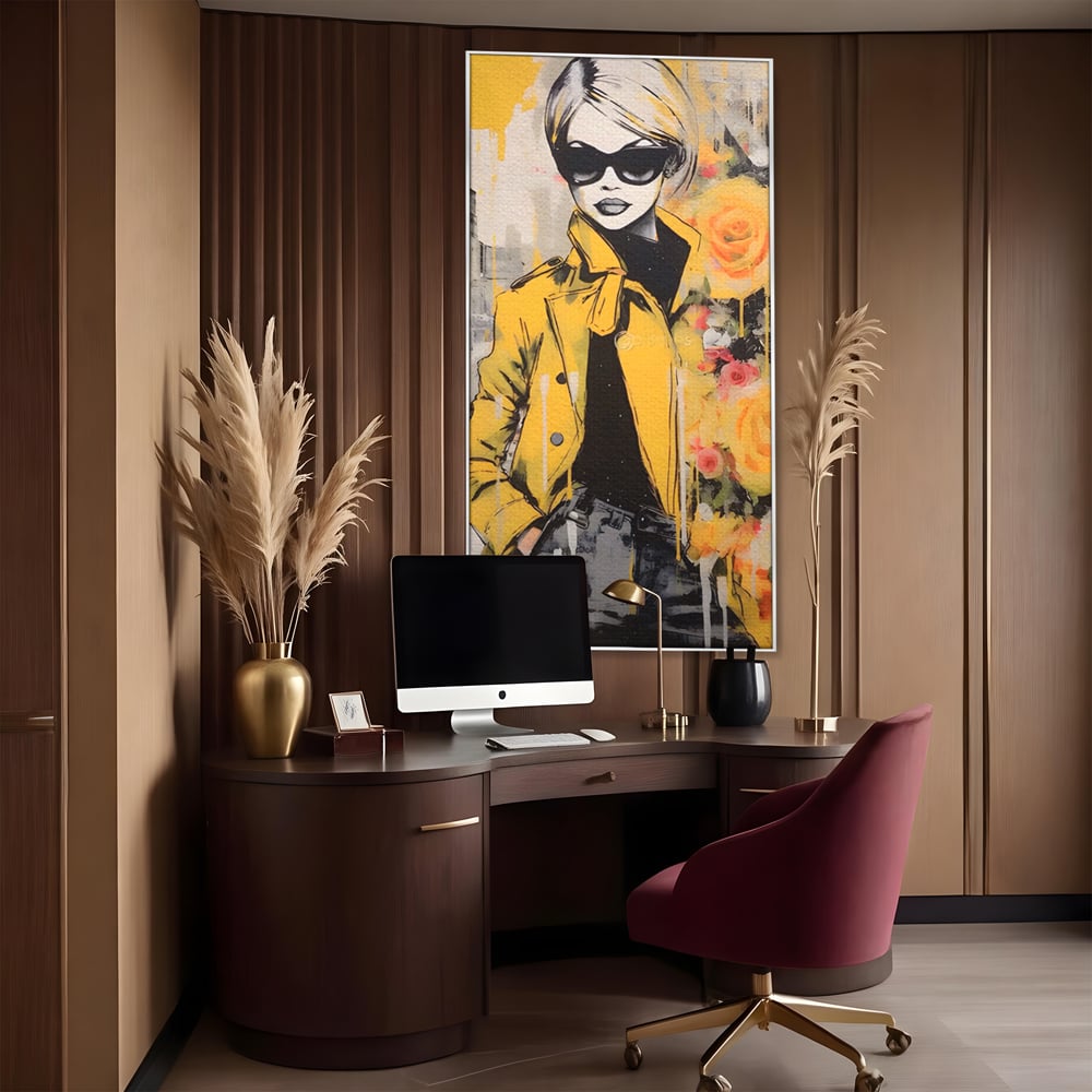 Tablou Canvas Premium LuxCanva® A1536, Yellow Style , Dressing, Femeie, Moda, Ochelari De Soare, Decorativ, Culori Vibrante