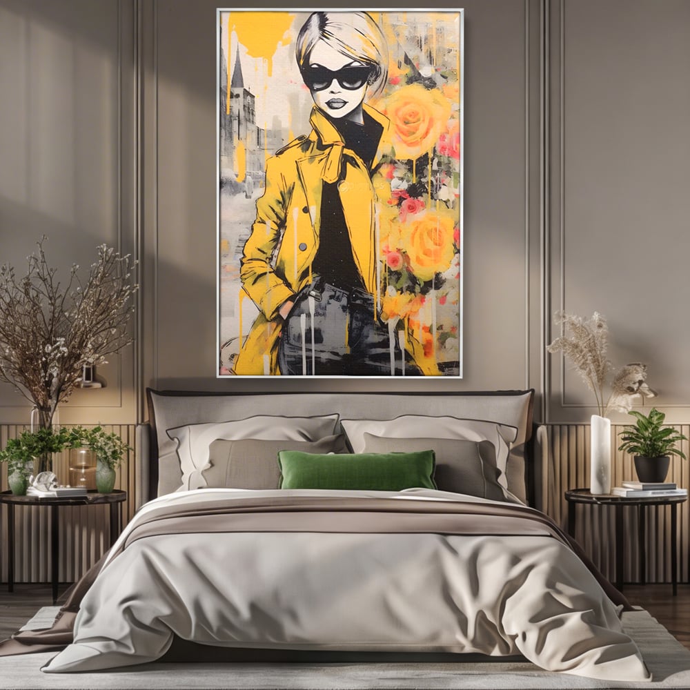 Tablou Canvas Premium LuxCanva® A1536, Yellow Style , Dressing, Femeie, Moda, Ochelari De Soare, Decorativ, Culori Vibrante